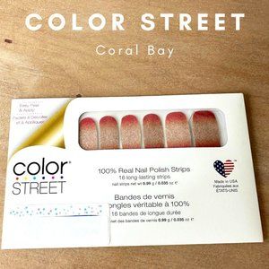 New Sealed Color Street Nail Strips Nail Polish Coral Bay Pink Ombre Glitter